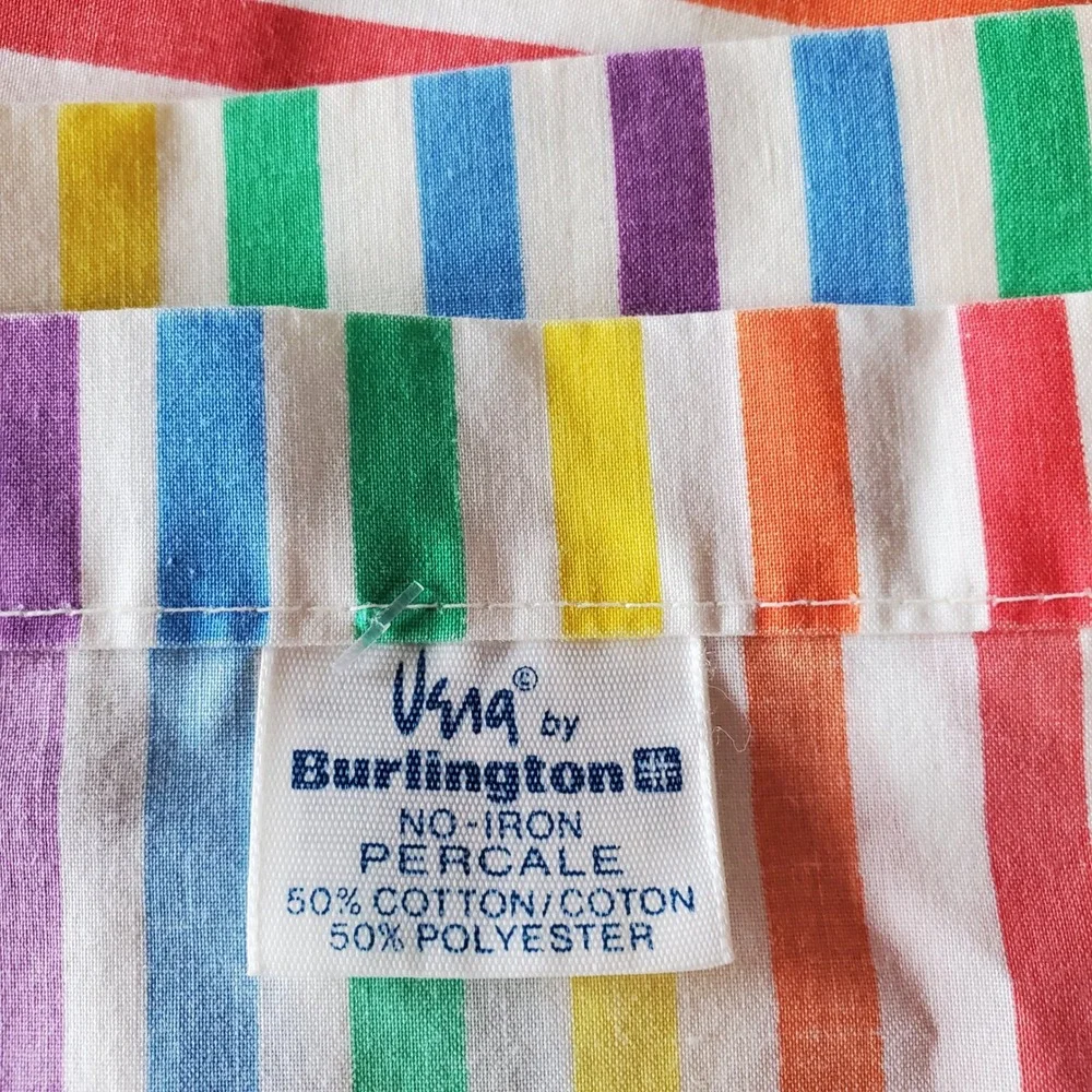 Vintage Vera Neumann Burlington Rainbow Geometric Flat Sheet 90x110 MCM Retro